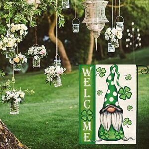 AVOIN colorlife Welcome St Patricks Day Garden Flag 12x18 Inch Double Sided, Leprechaun Gnome Shamrock Lucky Clover Holiday Yard Outdoor Flag