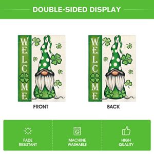 AVOIN colorlife Welcome St Patricks Day Garden Flag 12x18 Inch Double Sided, Leprechaun Gnome Shamrock Lucky Clover Holiday Yard Outdoor Flag