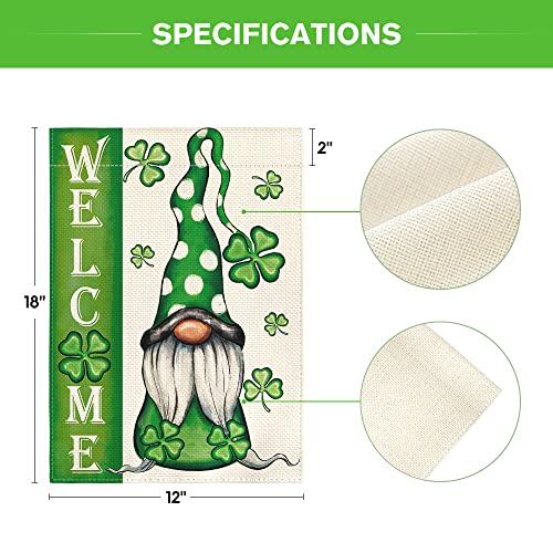 AVOIN colorlife Welcome St Patricks Day Garden Flag 12x18 Inch Double Sided, Leprechaun Gnome Shamrock Lucky Clover Holiday Yard Outdoor Flag