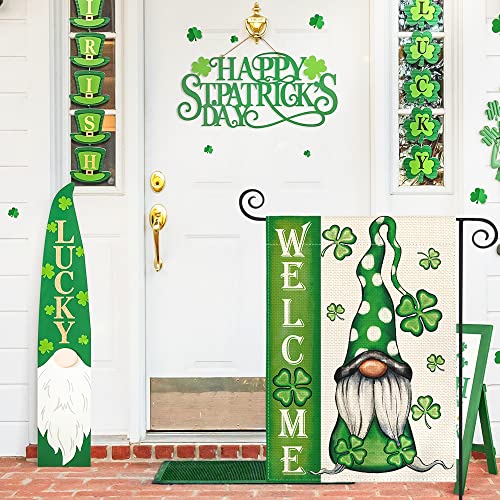 AVOIN colorlife Welcome St Patricks Day Garden Flag 12x18 Inch Double Sided, Leprechaun Gnome Shamrock Lucky Clover Holiday Yard Outdoor Flag