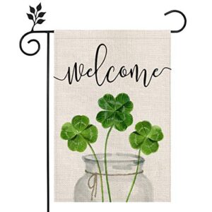 crowned beauty st patricks day garden flag 12×18 inch double sided for outside small burlap green shamrocks clovers welcome yard holiday flag