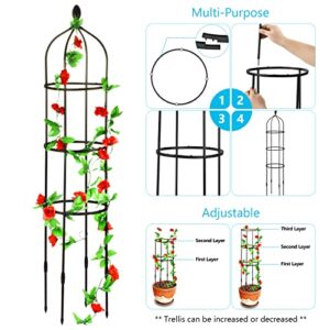 Toolazy Tower Obelisk Garden Trellis for Potted Climbing Plants Outdoor Indoor Pot,Rustproof PE Coated Metal Plant Support,Round Obelisk Garden Trellis for Climbing Vine（Black） (2 Pack)