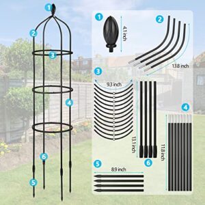 Toolazy Tower Obelisk Garden Trellis for Potted Climbing Plants Outdoor Indoor Pot,Rustproof PE Coated Metal Plant Support,Round Obelisk Garden Trellis for Climbing Vine（Black） (2 Pack)