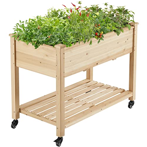 Yaheetech Wooden Raised Garden Bed with Wheels Flower Planter Boxes Elevated Vegetables Growing Bed for Grow Herbs and Vegetables 42x23x33in