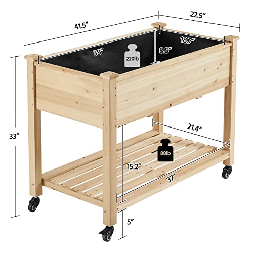 Yaheetech Wooden Raised Garden Bed with Wheels Flower Planter Boxes Elevated Vegetables Growing Bed for Grow Herbs and Vegetables 42x23x33in