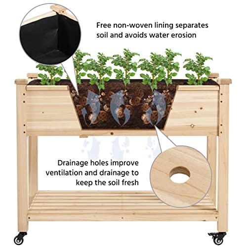 Yaheetech Wooden Raised Garden Bed with Wheels Flower Planter Boxes Elevated Vegetables Growing Bed for Grow Herbs and Vegetables 42x23x33in