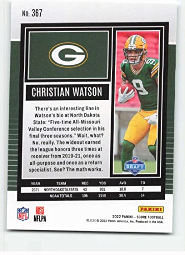 2022 Score #367 Christian Watson NM-MT RC Rookie Green Bay Packers Football NFL