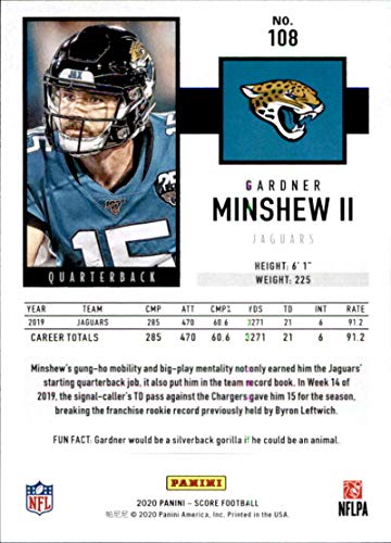 2020 Score #108 Gardner Minshew II Jacksonville Jaguars NFL Football Card NM-MT