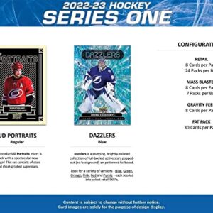 2022-23 NHL Upper Deck Series 1 Hockey Factory Sealed Blaster Box 56 Cards: 7 Packs of 8 Cards per Pack. Possible YOUNG GUNS Rookie cards include Matt Boldy, Matty Beniers, Dylan Samburg, Owen Power and many others See Scans for great possible inserts and