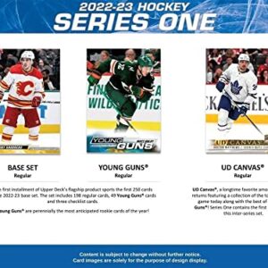 2022-23 NHL Upper Deck Series 1 Hockey Factory Sealed Blaster Box 56 Cards: 7 Packs of 8 Cards per Pack. Possible YOUNG GUNS Rookie cards include Matt Boldy, Matty Beniers, Dylan Samburg, Owen Power and many others See Scans for great possible inserts and
