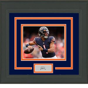 framed justin fields facsimile laser engraved signature auto chicago bears 15×16 football photo