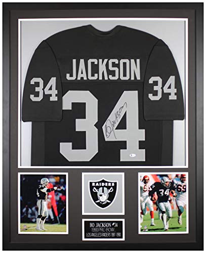 Bo Jackson Autographed Black Jersey - Beautifully Matted and Framed - Hand Signed By Jackson and Certified Authentic by Beckett - Includes Certificate of Authenticity