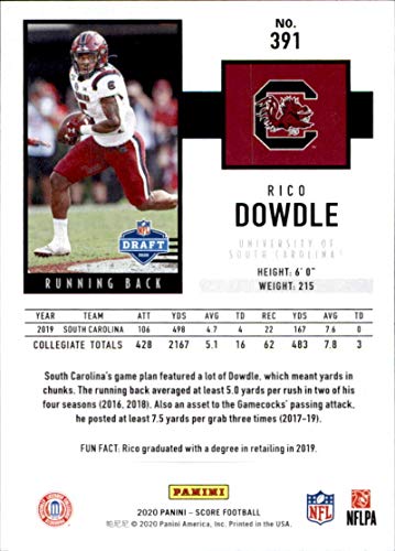 2020 Score #391 Rico Dowdle South Carolina Gamecocks NFL Football Card (RC - Rookie Card) NM-MT