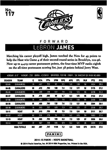 Lebron James 2014 2015 Hoops NBA Basketball Series Mint Card #117 Picturing Lebron in His Blue Cleveland Cavaliers Jersey M (Mint)