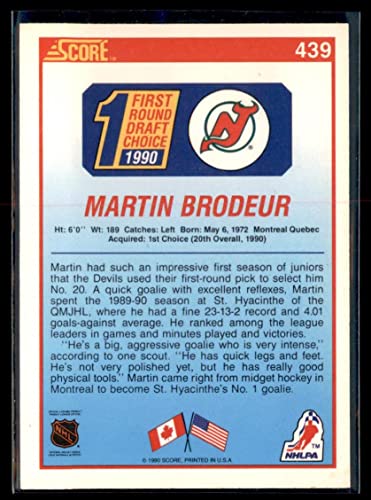 1990-91 Score Martin Brodeur Rookie Card RC #439 Devils