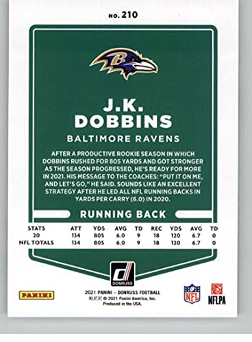 2021 Donruss #210 J.K. Dobbins Baltimore Ravens NFL Football Card NM-MT