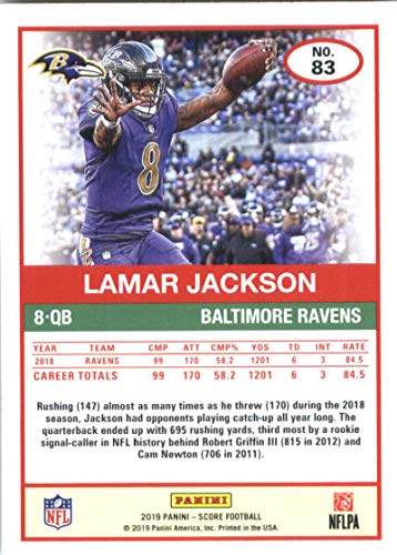 2019 Score #83 Lamar Jackson Ravens NFL Football Card NM-MT