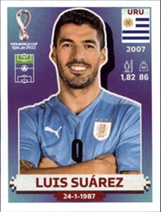 2022 panini world cup qatar sticker #uru20 luis suarez group h uruguay mini sticker trading card