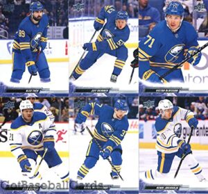 2022-23 upper deck series 1 hockey buffalo sabres team set of 6 cards: henri jokiharju(#19), casey mittelstadt(#20), kyle okposo(#21), victor olofsson(#22), jeff skinner(#23), alex tuch(#24) – gotbaseballcards