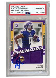 justin jefferson 2020 panini donruss rookie phenoms jersey autograph card #rp-jj psa/dna 10