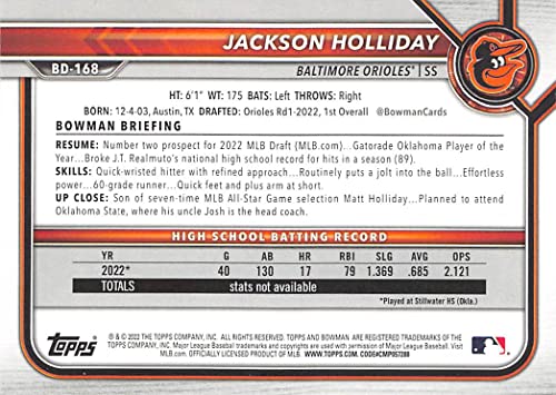 2022 Bowman Draft #BD-168 Jackson Holliday