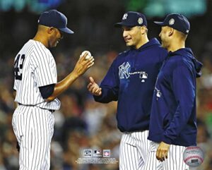 mariano rivera new york yankees hall of fame pitcher 8×10 photo picture as he is relieved by derek jeter, and andy pettitte