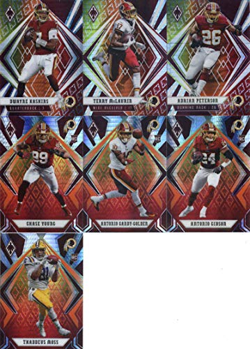 2020 Phoenix Fire Burst Washington Football Team Set of 7 Cards: Dwayne Haskins(#7), Terry McLaurin(#8), Adrian Peterson(#9), Chase Young(#112), Antonio Gibson(#128), Antonio Gandy-Golden(#135), Thaddeus Moss(#200)