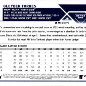 2023 TOPPS #299 GLEYBER TORRES NEW YORK YANKEES BASEBALL OFFICIAL TRADING CARD OF THE MLB