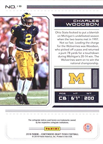 2018 Panini Contenders Draft Picks Season Ticket #18 Charles Woodson Michigan Wolverines NCAA Collegiate Football Card