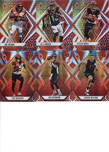 2020 Phoenix Fire Burst Cincinnati Bengals Team Set of 6 Cards: Joe Mixon(#39), A.J. Green(#40), Tyler Boyd(#41), Joe Burrow(#101), Tee Higgins(#110), Logan Wilson(#198)