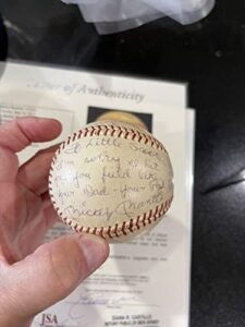 mickey mantle inscribed signed ball to mvp yankees son jsa letter 1/1 legend – autographed baseballs
