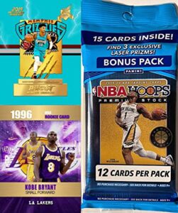 2019-20 panini nba hoops premium stock basketball cello/multi-pack with 15 cards including 3 exclusive laser prizms – chase zion williamson, ja morant rookie cards – plus bonus kobe bryant and ja morant custom novelty art cards!