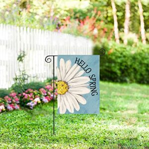 AVOIN colorlife Hello Spring Garden Flag 12x18 Inch Double Sided Outside, Floral Daisy Yard Outdoor Flag Blue