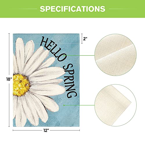 AVOIN colorlife Hello Spring Garden Flag 12x18 Inch Double Sided Outside, Floral Daisy Yard Outdoor Flag Blue