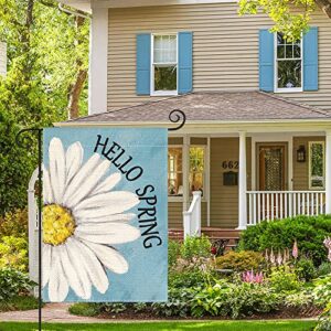 AVOIN colorlife Hello Spring Garden Flag 12x18 Inch Double Sided Outside, Floral Daisy Yard Outdoor Flag Blue