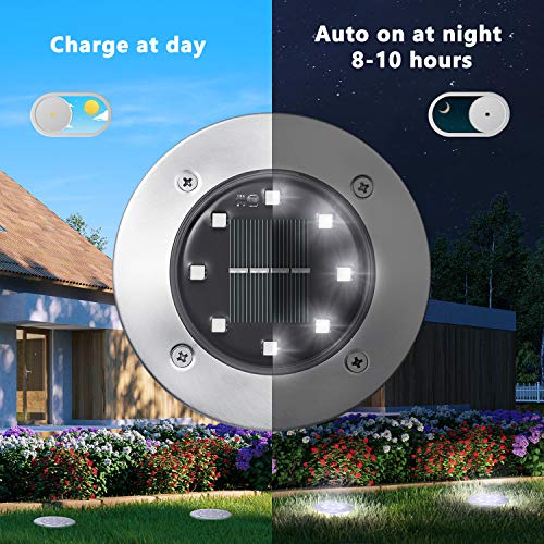 Brizled Solar Ground Lights, 12 Pack 8 LED Solar In-Ground Lights, Waterproof Solar Disk Lights Garden Lights Outdoor Landscape Lighting Disc Lights for Pathway Lawn Yard Driveway Walkway, Cool White