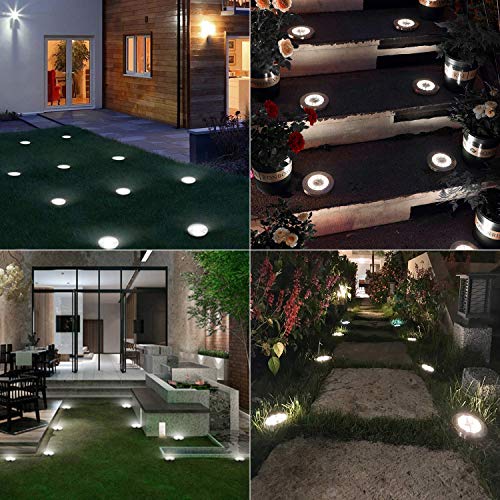 Brizled Solar Ground Lights, 12 Pack 8 LED Solar In-Ground Lights, Waterproof Solar Disk Lights Garden Lights Outdoor Landscape Lighting Disc Lights for Pathway Lawn Yard Driveway Walkway, Cool White