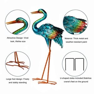 Natelf Garden Crane Statues for Outdoor, Blue Heron Decor Standing Garden Art Sculptures, Metal Large Birds Lawn Ornaments for Patio Pond Yard Lawn Decorations, Set of 2