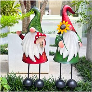 hongland garden gnome statue outdoor metal gnome yard art 18 inch gnome figurine decorative stakes for holiday xmas lawn patio yard garden decor-2 pcs