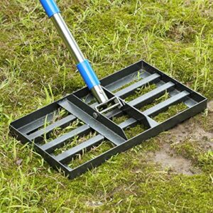 lawn leveling rake, stainless steel rakes for lawns heavy duty, 70″ dirt leveling tool landscape rake long handle for garden backyard golf