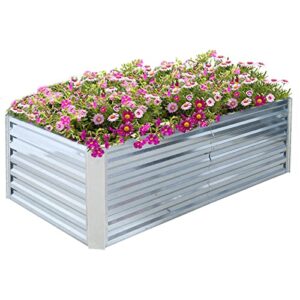 fortuno 8x4x1.9 ft galvanized raised garden bed box 96″x47″x22.4″ -large metal outdoor flower bed steel patio ground planter for planting vegetables and herbs, silver