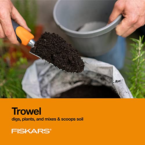 Fiskars 384490-1002 Garden Scratch Tool Set with Shovel, Hand Rake and Spade for Weed Removal, Digging, Gardening, Black/Orange