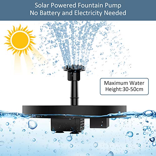 AISITIN Solar Fountain Pump 1.5W Solar Water Fountain Pump with 6 Nozzles, Solar Powered Fountain Pump for Bird Bath, Ponds, Garden,Swimming Pool, Fish Tank, Outdoor and Aquarium