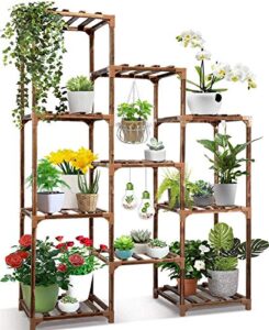 cfmour plant stand indoor outdoor, 10 tire tall large wood plant shelf multi tier flower stands,garden shelves wooden plant display holder rack for living room corner balcony office lawn patio