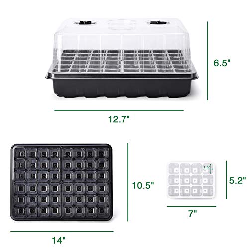 Delxo 3-Pack Seed Starter Tray Seedling Kit Tray (48 Cells per Tray) Humidity Adjustable Plant Germination Kit Garden Seed Starting Tray with Clear Dome and Black Base Plus Plant Tags Hand Tool Kit