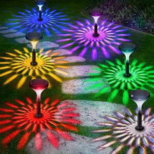 solebell solar outdoor pathway light, multicolored 10 modes rgb color changing, ip65 waterproof solar powered lights, solar powered landscape path lights for garden, lawn, yard, patio etc, 6 pack