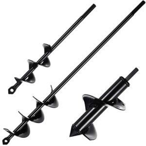 honoson 3 pieces garden auger drill bits for planting garden auger spiral drill bit rapid planter for bulb bedding plants vegetables flowers digging weeding (black,1.6 x 9 inch/ 1.8 x 14.6 inch/ 3 x 7 inch)