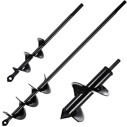 Honoson 3 Pieces Garden Auger Drill Bits for Planting Garden Auger Spiral Drill Bit Rapid Planter for Bulb Bedding Plants Vegetables Flowers Digging Weeding (Black,1.6 x 9 Inch/ 1.8 x 14.6 Inch/ 3 x 7 Inch)