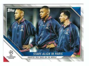 lionel messi kylian mbappe neymar jr. 2021-22 topps uefa champions league soccer card #62 cl paris saint-germain