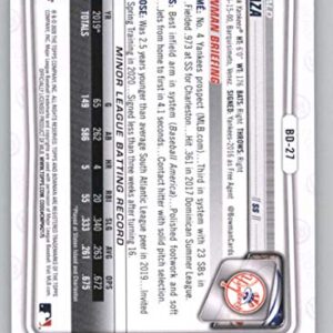 2020 Bowman Draft Paper #BD-27 Oswald Peraza New York Yankees Official MLB Baseball Trading Card From The Topps Company in Raw (NM Near Mint or Better) Condition